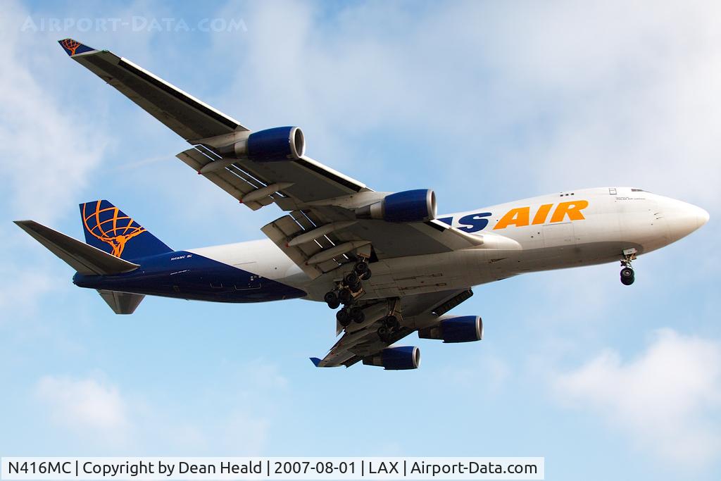 N416MC, 2002 Boeing 747-47UF C/N 32838/1307, Atlas Air N416MC (operated by Polar Air Cargo) on short-final to RWY 24R.