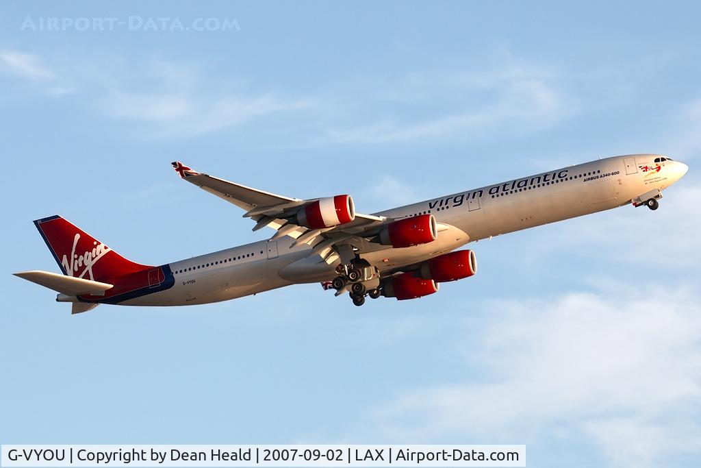 G-VYOU, 2006 Airbus A340-642 C/N 765, Virgin Atlantic G-VYOU (FLT VIR8) climbing out from RWY 24L enroute to London Heathrow (EGLL).