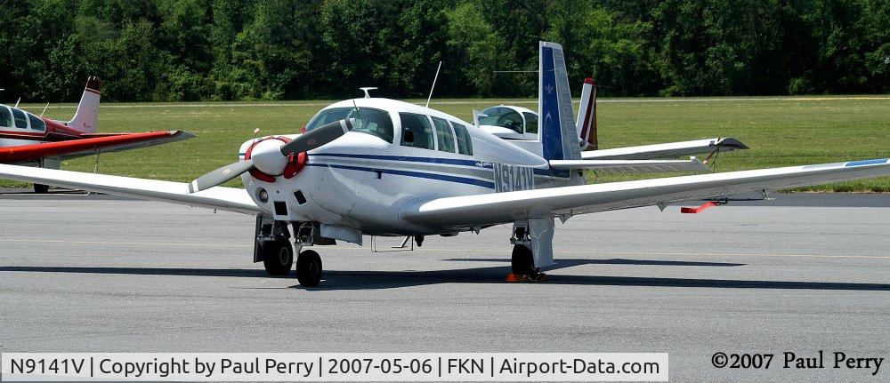 N9141V, 1969 Mooney M-20G Statesman C/N 690010, Plugged, chocked and parked