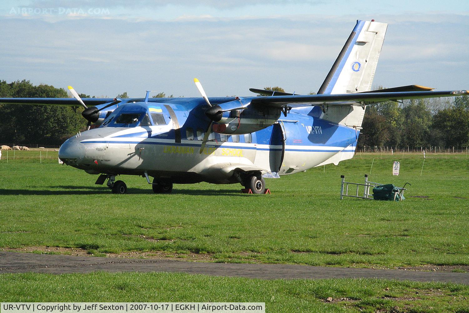 UR-VTV, 1981 Let L-410UVP Turbolet C/N 810705, Ukrainian Pilot School Let L-410UVP Turbolet parked at EGKH