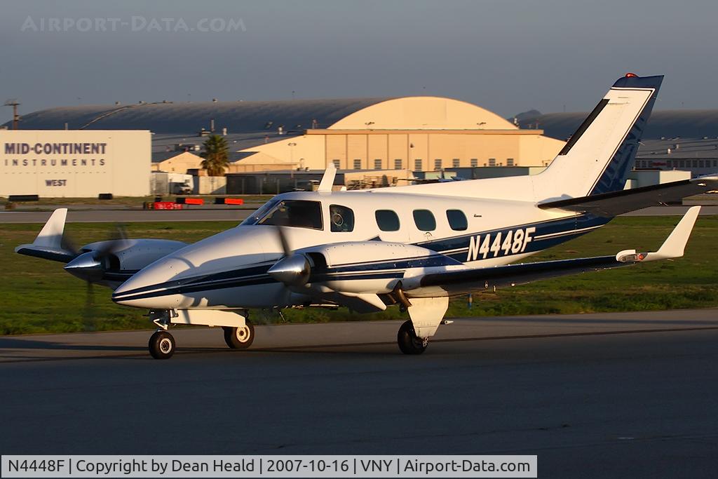 N4448F, 1976 Beech B-60 Duke C/N P-396, P & L Aircraft LLC 1976 Beech B-60 Duke N4448F taxiing after arrival on RWY 16R.