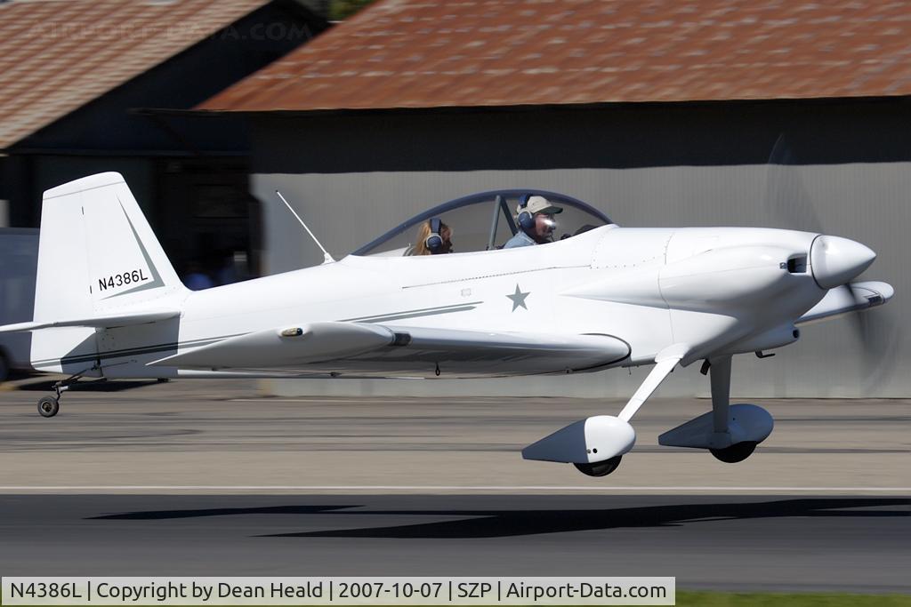 N4386L, 1992 Vans RV-4 C/N 1346, 1992 Anderson Vans RV-4 N4386L departing RWY 4 during strong Santa Ana wind conditions.