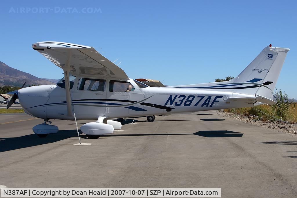 N387AF, 2006 Cessna 172S C/N 172S10387, Kaufman Air Inc 2006 Cessna 172S Skyhawk SP N387AF parked on the ramp at Santa Paula.