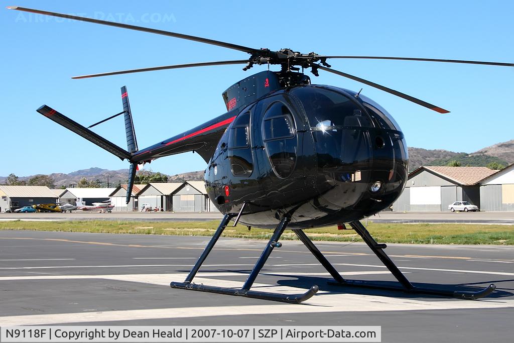N9118F, 1972 Hughes 369HS C/N 720397S, 1972 Hughes 369HS N9118F parked at the helipad at Santa Paula.