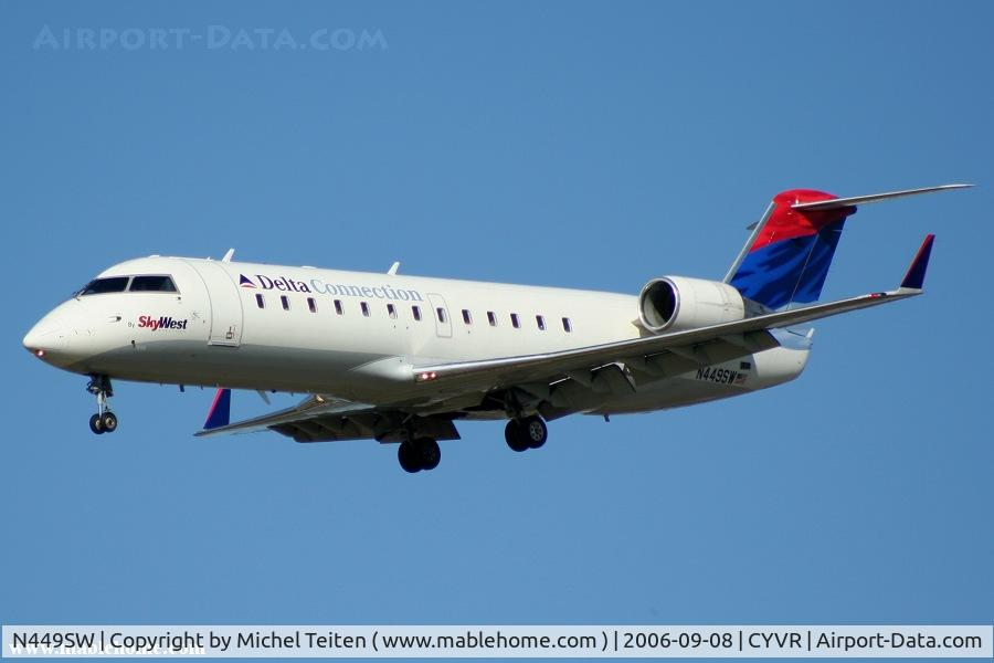N449SW, 2002 Bombardier CRJ-200LR (CL-600-2B19) C/N 7699, Delta Connection flight landing at YVR