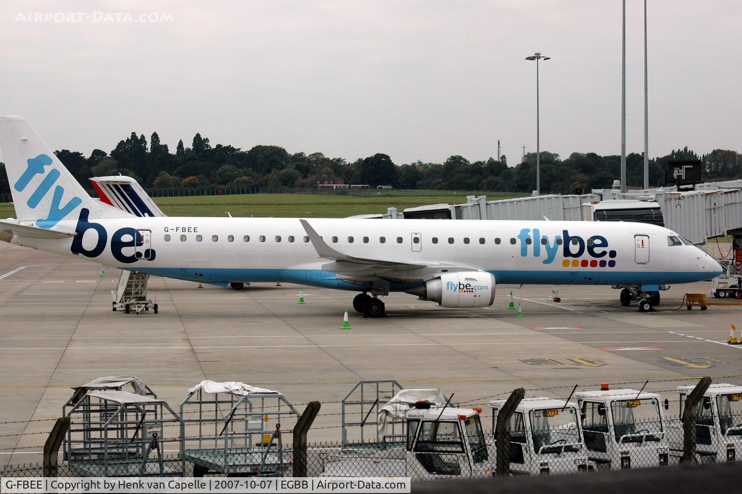 G-FBEE, 2007 Embraer 195LR (ERJ-190-200LR) C/N 19000093, FlyBE EMBRAER 190 at Birmingham airport