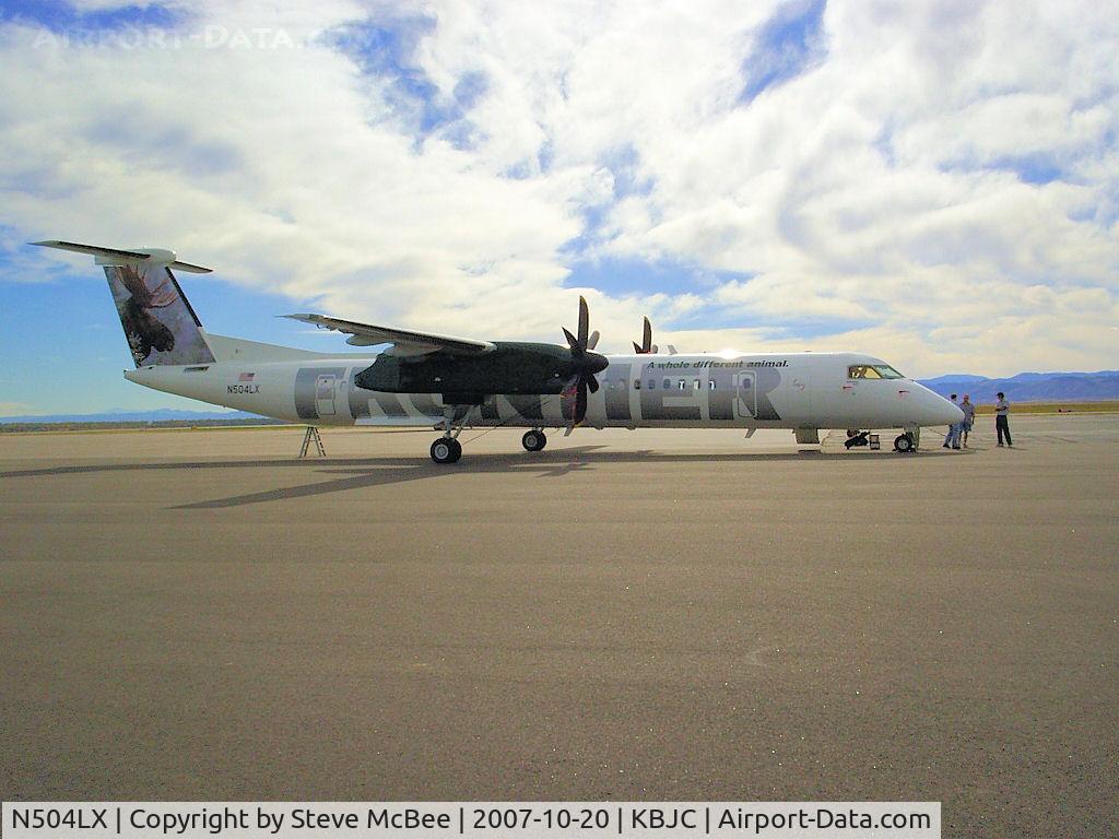 N504LX, 2007 Bombardier DHC-8-402 Dash 8 C/N 4172, Mickey the Moose shortly after arrival at KBJC today.