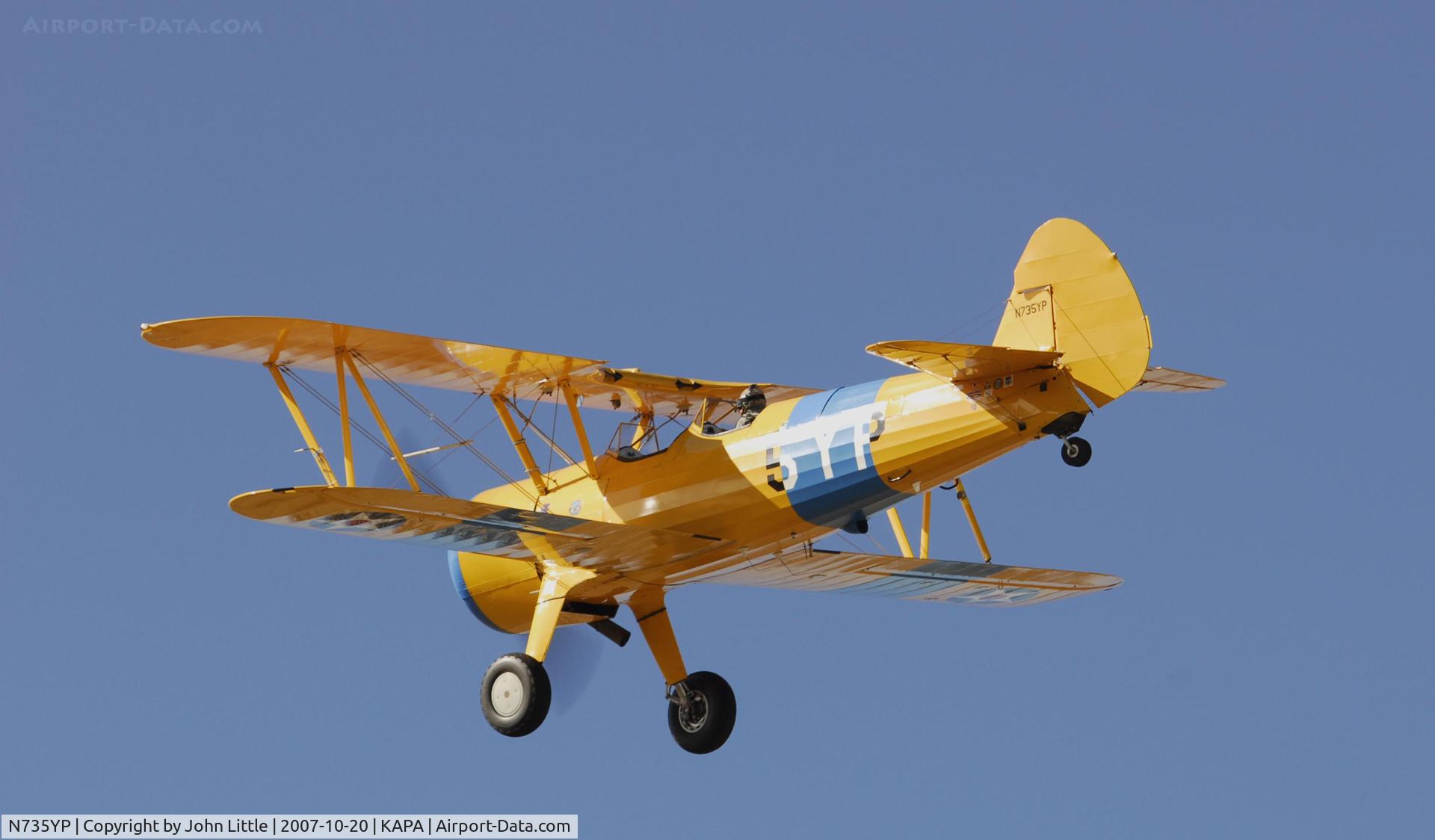 N735YP, 1942 Boeing B75N1 C/N 75-2611, Over the Numbers to 17L
