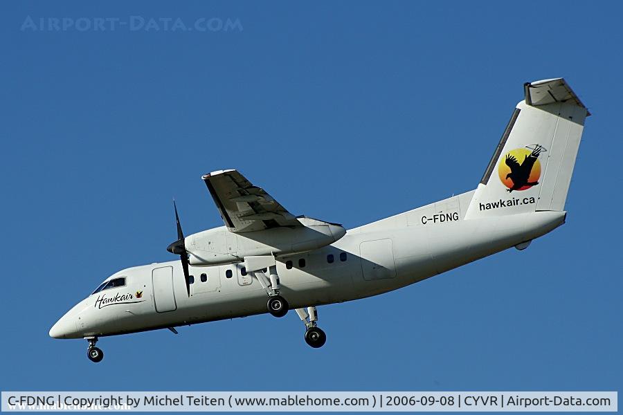 C-FDNG, 1989 De Havilland Canada DHC-8-102 Dash 8 C/N 166, Hawkair landing at YVR
