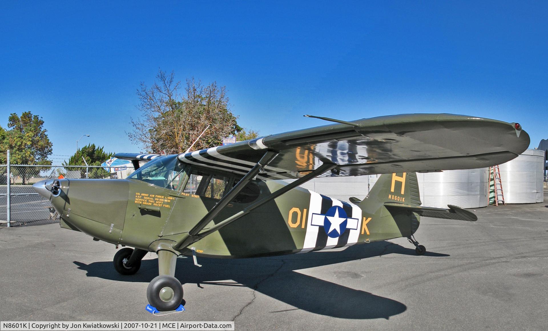 N8601K, 1947 Stinson 108-1 Voyager C/N 108-1601, Photographed Oct 21 2007 at Merced Municipal AIrport's Hanger Cafe