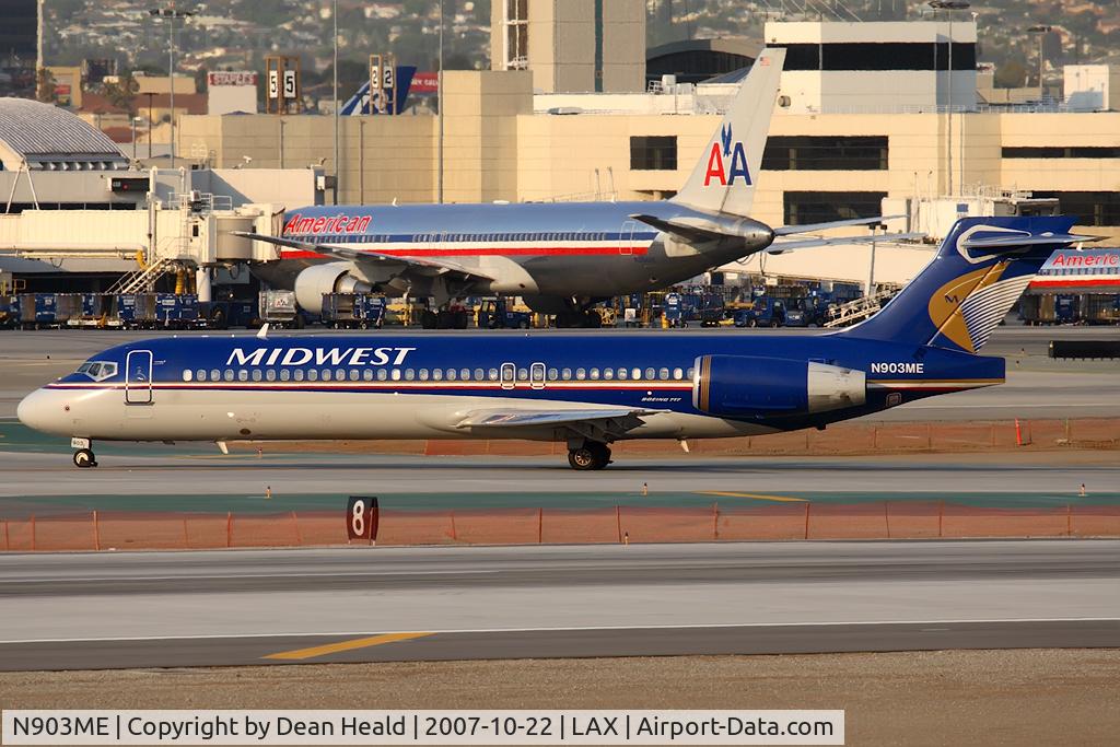 N903ME, 2003 Boeing 717-200 C/N 55167, Midwest Express N903ME (FLT MEP206) from Kansas City Int'l (KMCI) holding short of RWY 25R after arrival on RWY 25L.