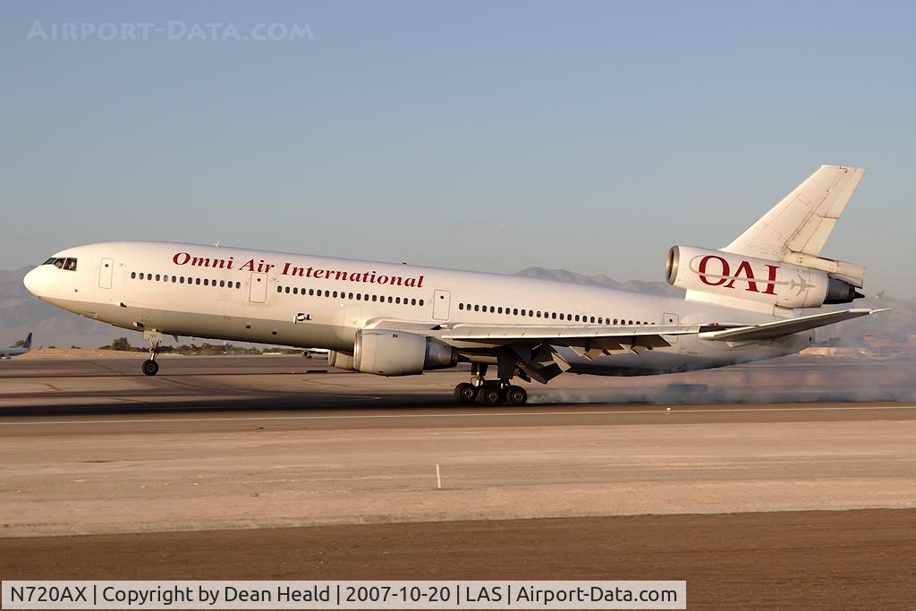N720AX, 1980 McDonnell Douglas DC10-30 C/N 48252, Omni Air International N720AX (FLT OAE111) from Honolulu Int'l (PHNL) landing on RWY 25L.