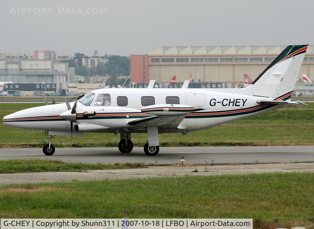G-CHEY, 1981 Piper PA-31T2-620 Cheyenne IIXL C/N 31T-8166033, Taxiing rwy 32R for departure