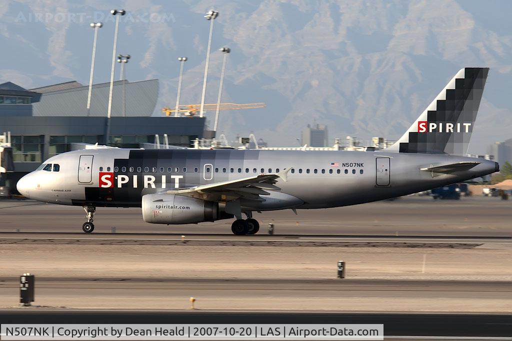 N507NK, 2005 Airbus A319-132 C/N 2560, Spirit Air N507NK (FLT NKS774) on takeoff roll RWY 25R enroute to Detroit Metro Wayne County (KDTW).