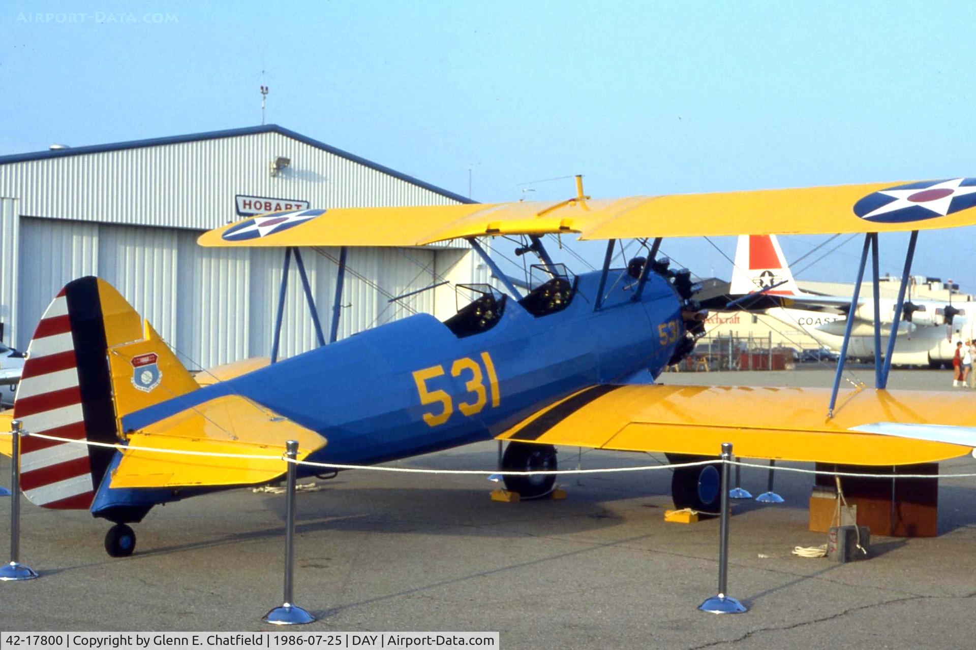 42-17800, Boeing PT-13D Kaydet (E75) C/N 75-5963, PT-13D belonging to the Air Force Museum.  On display at the Dayton International Air Show