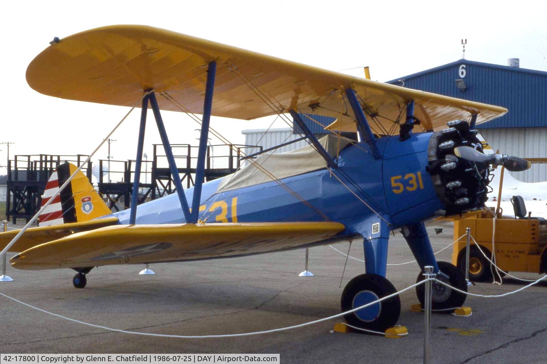 42-17800, Boeing PT-13D Kaydet (E75) C/N 75-5963, PT-13D belonging to the Air Force Museum.  On display at the Dayton International Air Show