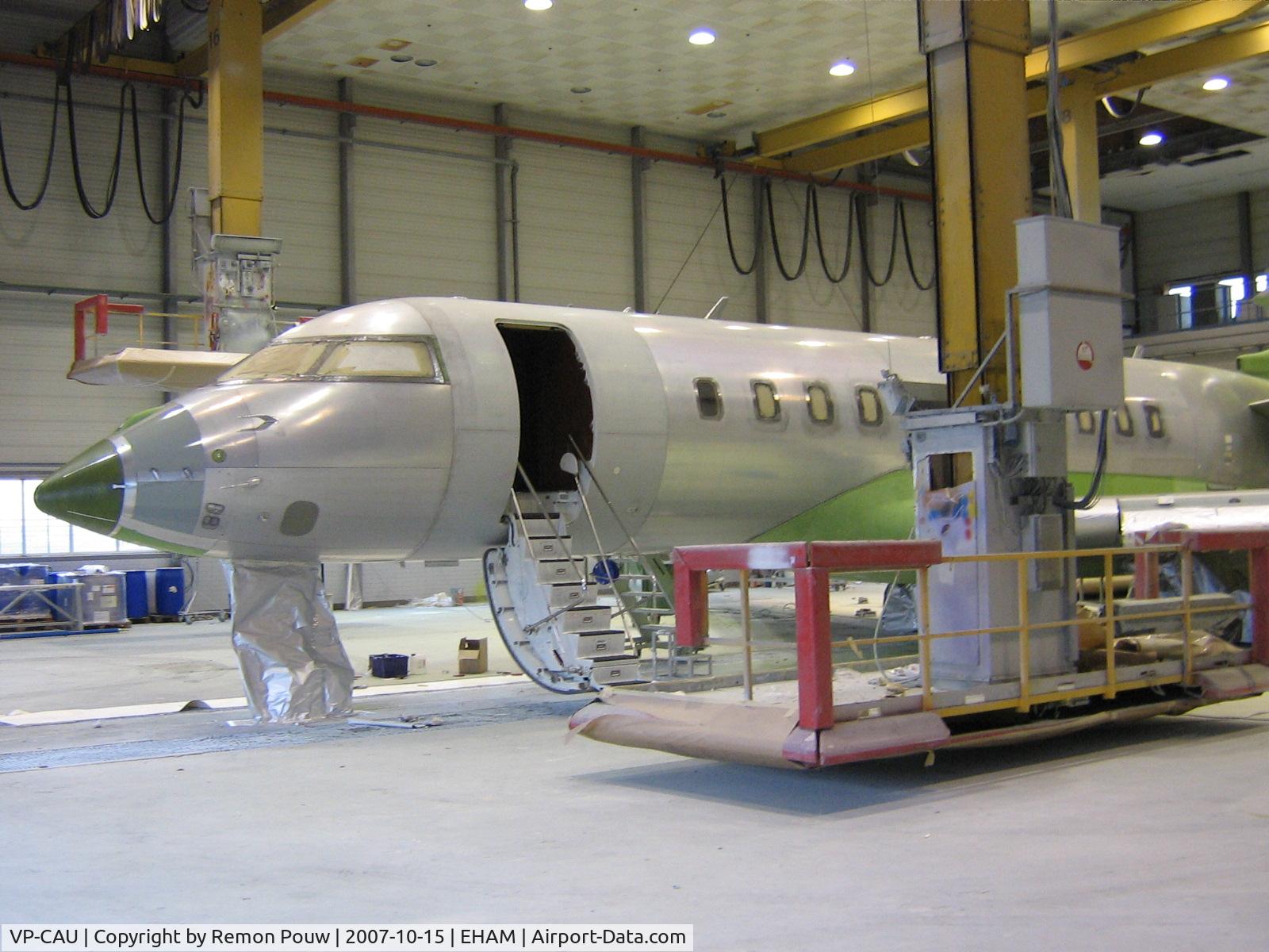 VP-CAU, 2007 Bombardier BD-700-1A10 Global Express C/N 9231, Brand new Bombardier Global 5000 aircraft being painted at QAPS
