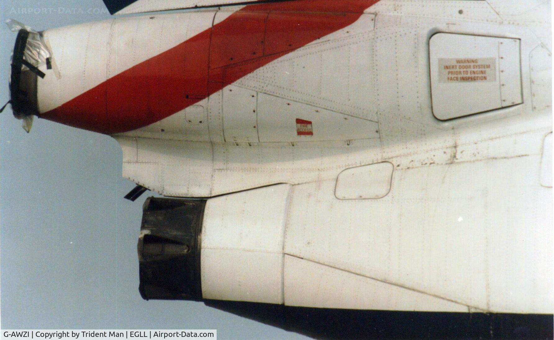 G-AWZI, 1971 Hawker Siddeley HS-121 Trident 3B-101 C/N 2310, Close up of the boost engine area.