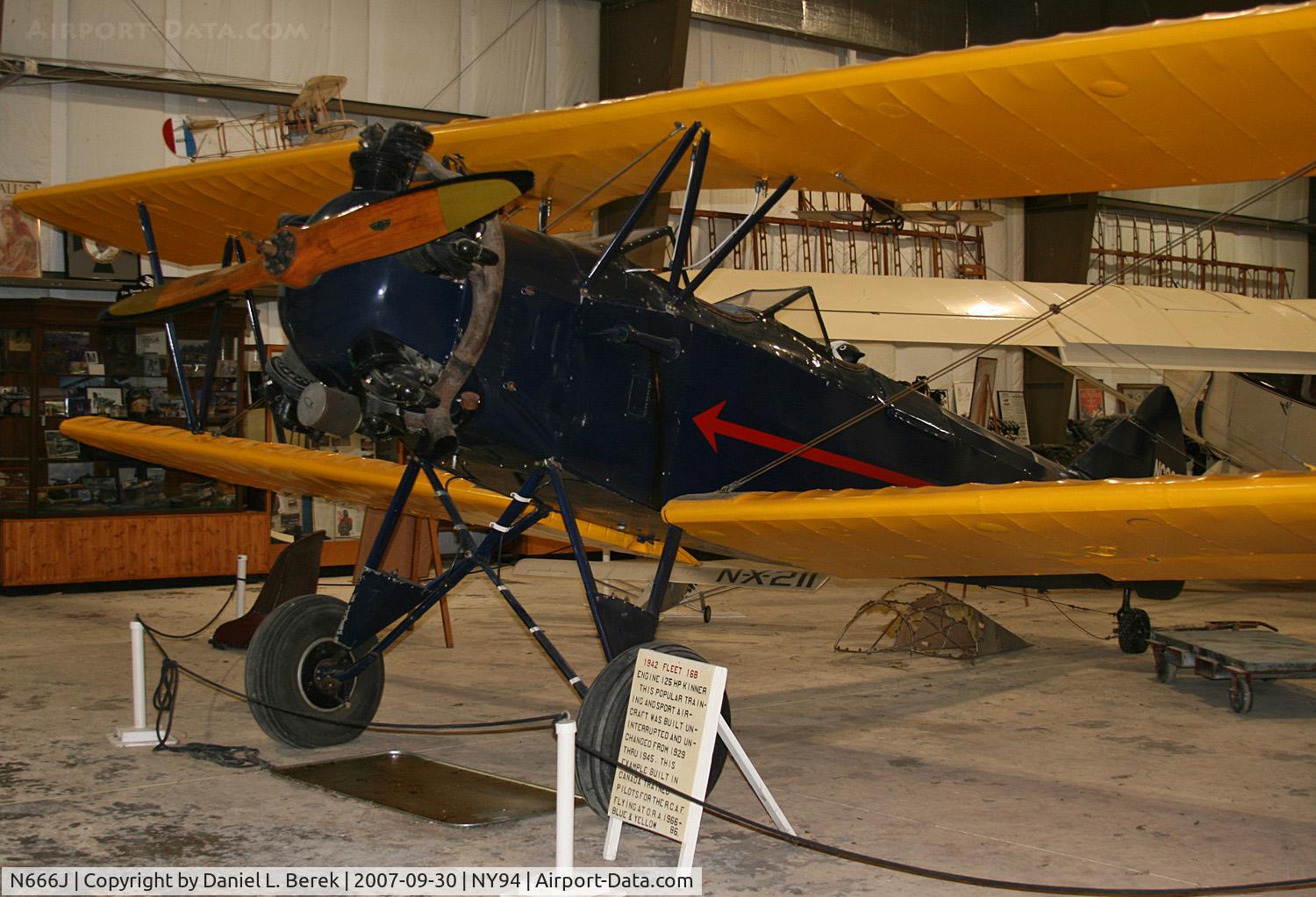 N666J, 1941 Fleet 16B Finch II C/N 350, A lovely 1942 Finch sits at her roost in one of the museum buildings at Old Rhinebeck.