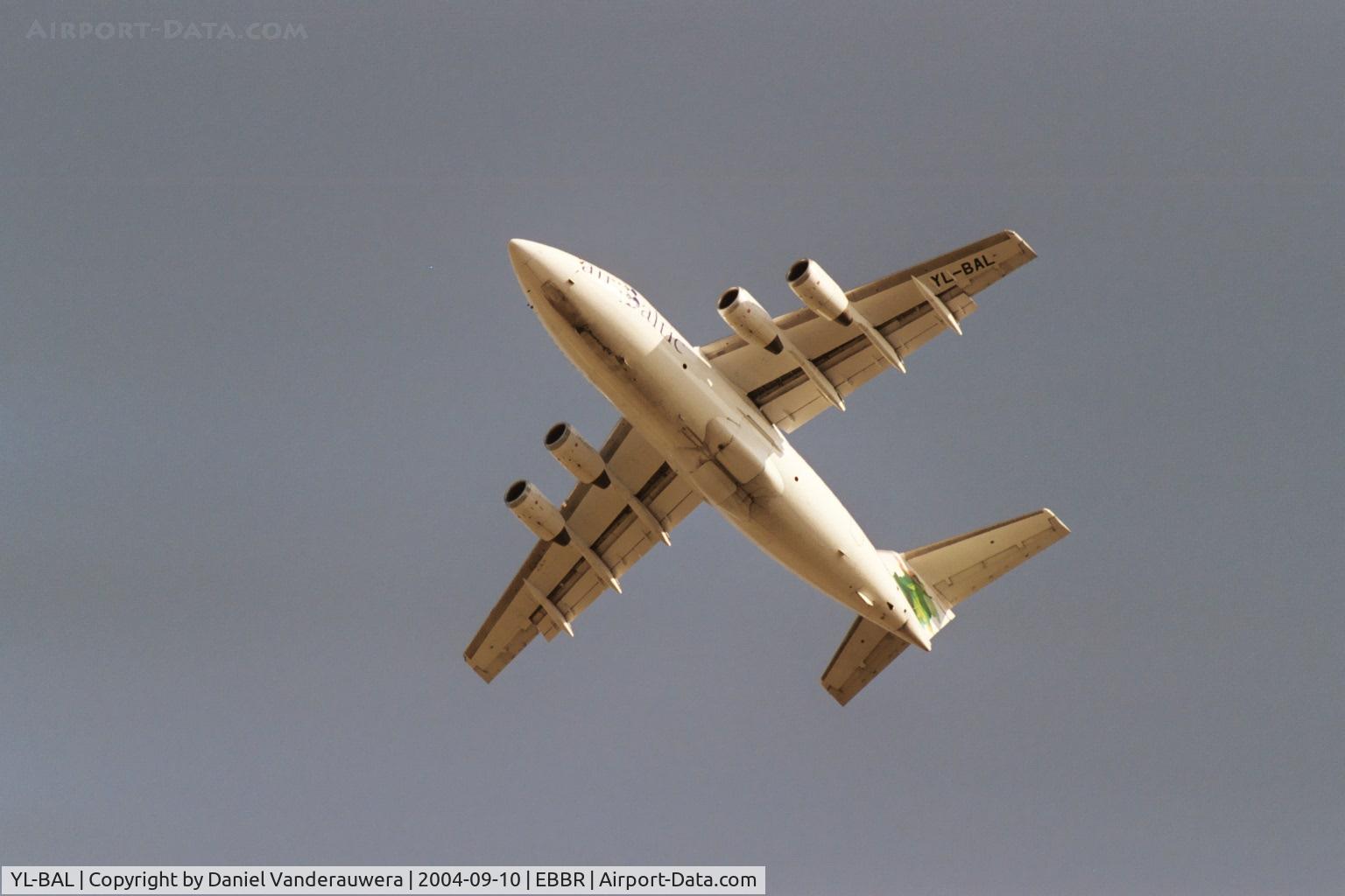 YL-BAL, 1993 British Aerospace Avro 146-RJ70 C/N E1224, flight BT602 is taking off from rwy 25R