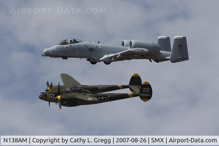 N138AM, 1943 Lockheed P-38J Lightning C/N 44-23314, 1943 Lockheed P38J 23 Skidoo with A10-A/DM Thunderbolt