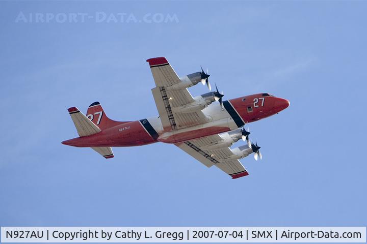 N927AU, 1964 Lockheed P-3A Aerostar C/N 185-5082, Landing at Santa Maria Airport fighting the Zaca Fire