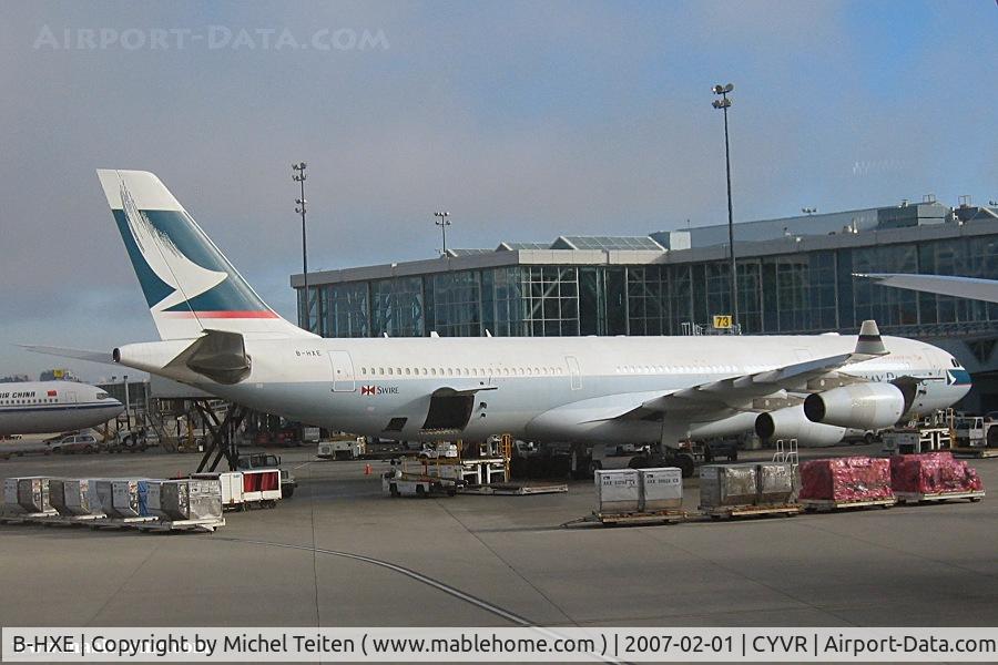 B-HXE, 1996 Airbus A340-313 C/N 157, Cathay Pacific at the Vancouver Main Terminal