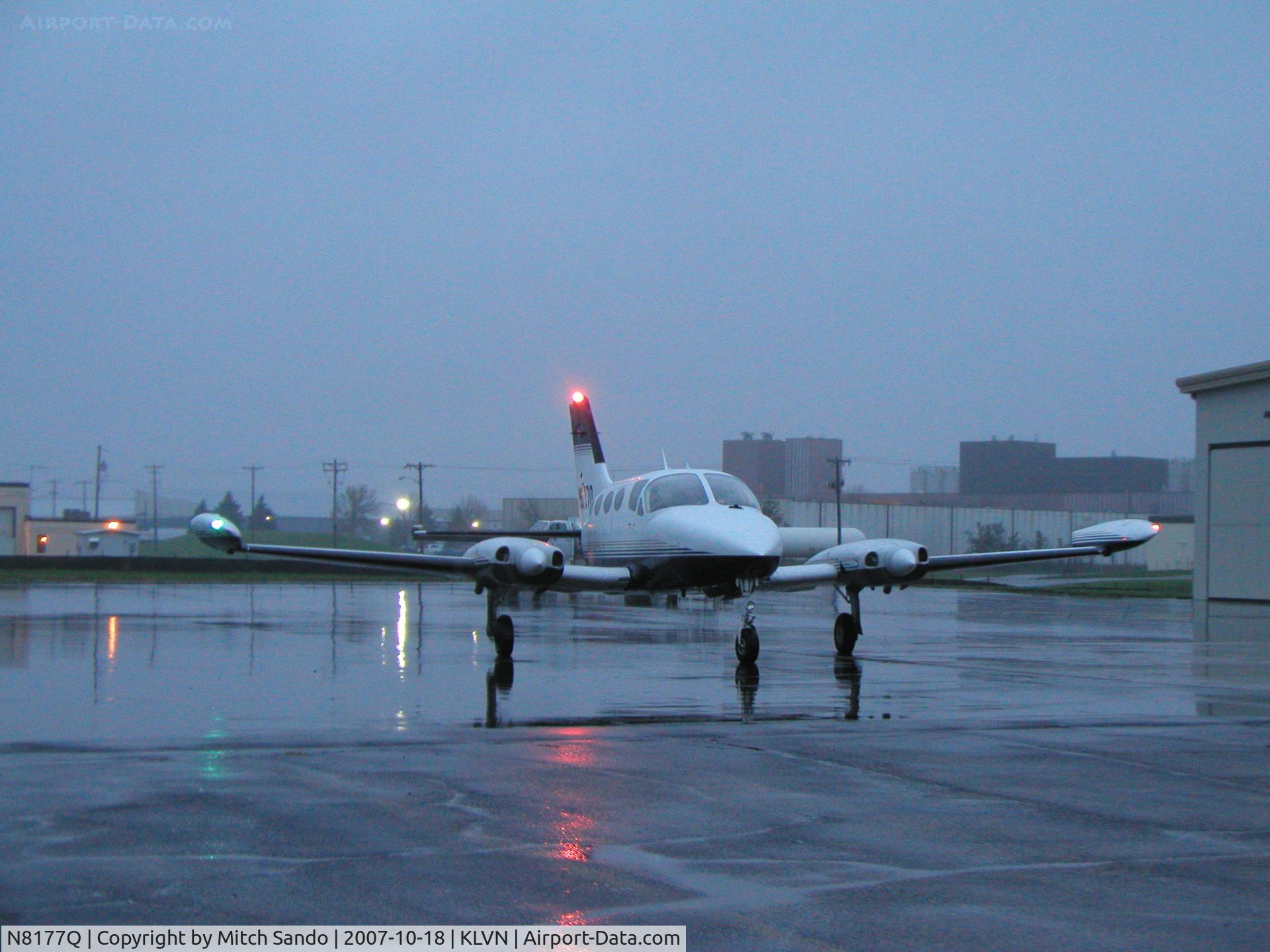 N8177Q, 1970 Cessna 414 Chancellor C/N 414-0077, Starting up at the fuel pumps after coming in from Green Bay, WI (GRB).