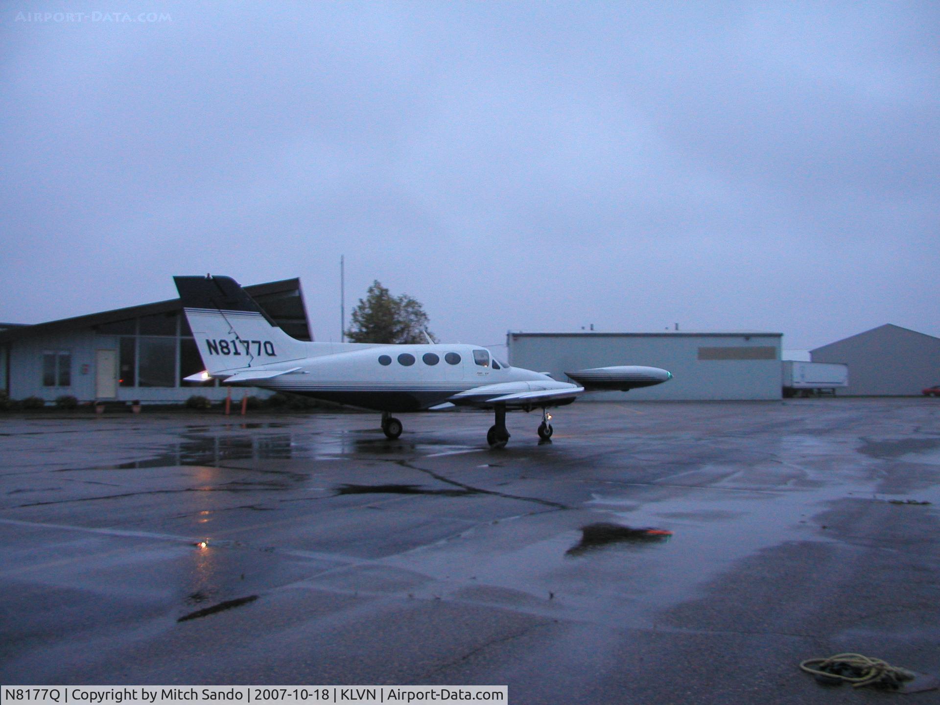 N8177Q, 1970 Cessna 414 Chancellor C/N 414-0077, Taxiing to Runway 30 and Departing VFR to St. Paul Downtown (STP) under IFR conditions.