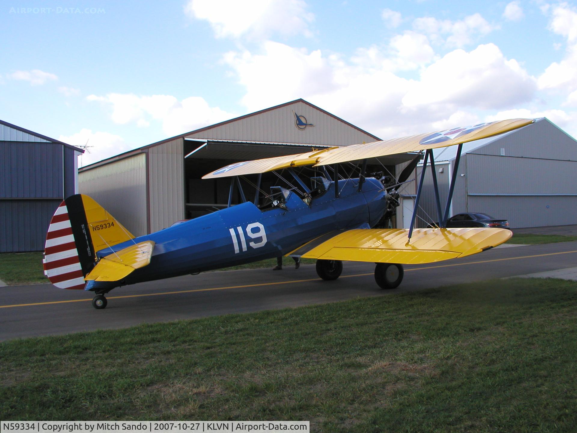 N59334, 1941 Boeing A75N1 (PT-17) C/N 75-1606, Parked at Airlake.