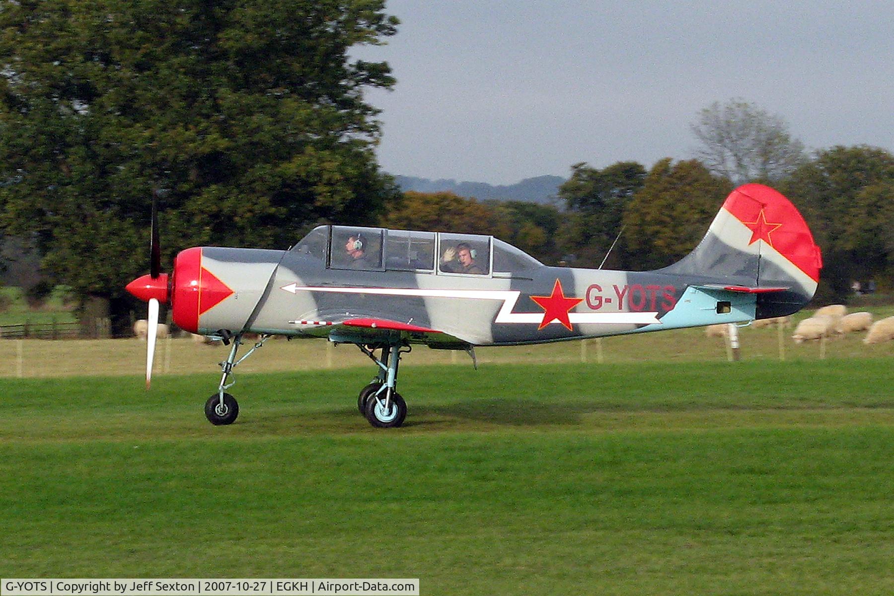 G-YOTS, 1990 Bacau Yak-52 C/N 9010308, Take-off from EGKH