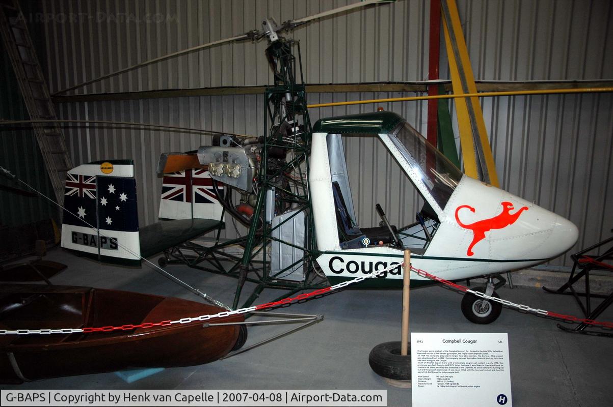 G-BAPS, 1973 Campbell Cougar C/N CA-6000, Campbell Cougar autogyro in the Helicopter Museum in Weston-super-Mare, UK