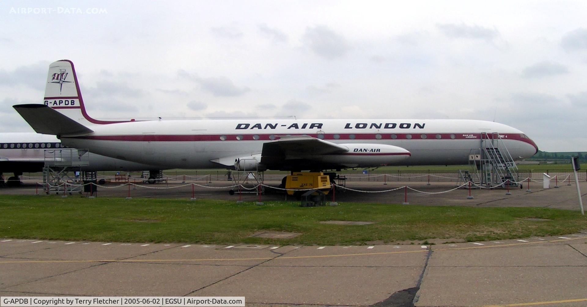 G-APDB, 1958 De Havilland DH.106 Comet 4 C/N 6403, Comet 4 preserved in Dan Air colours at Duxford