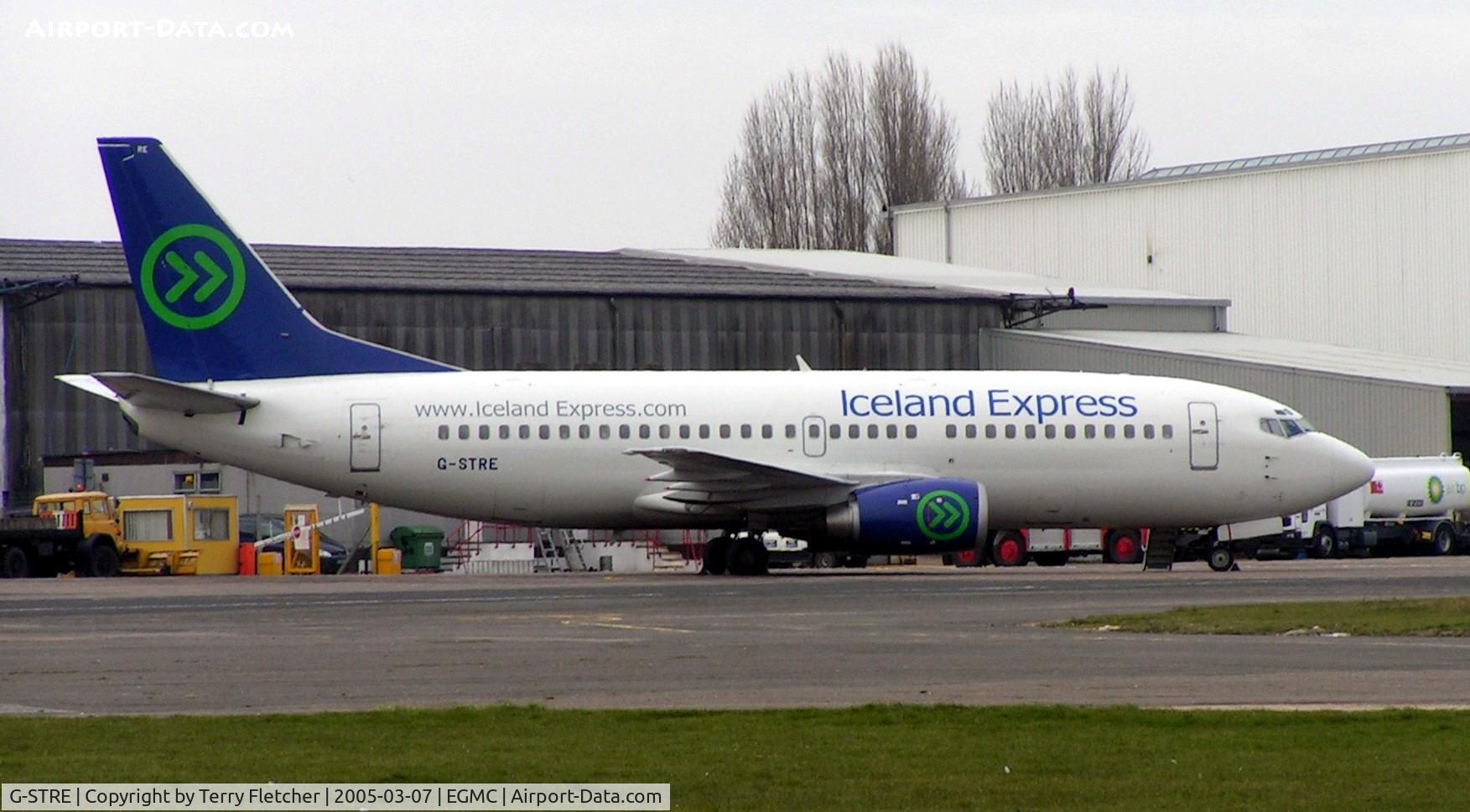 G-STRE, 1998 Boeing 737-36N C/N 28572, pictured at Southend whilst on Iceland Express lease