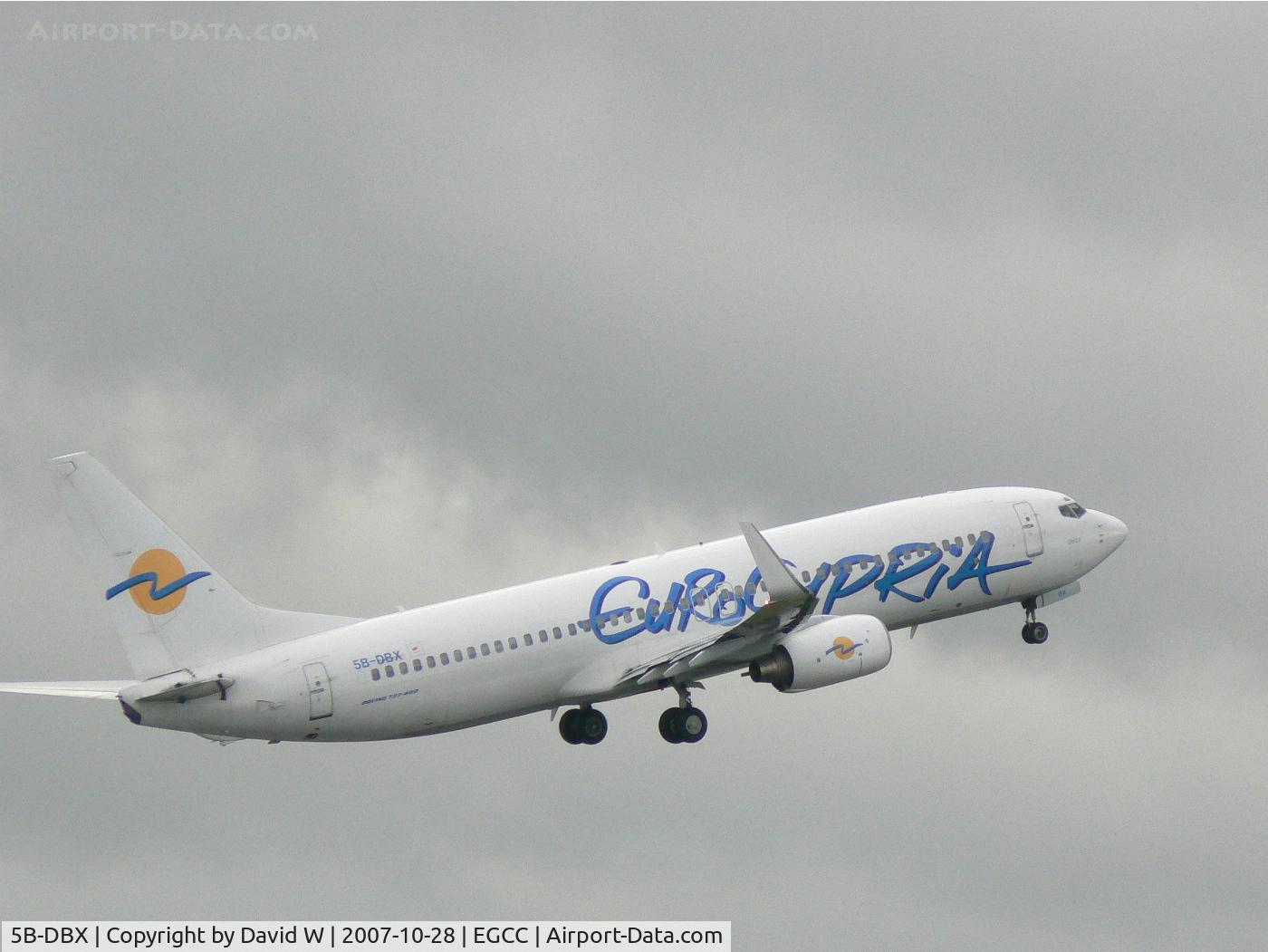 5B-DBX, 2003 Boeing 737-8Q8 C/N 33699, Taking off at Manchester.