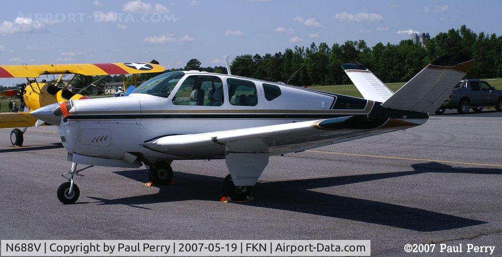 N688V, 1960 Beech M35 Bonanza C/N D-6393, Parked, secured and with prop card