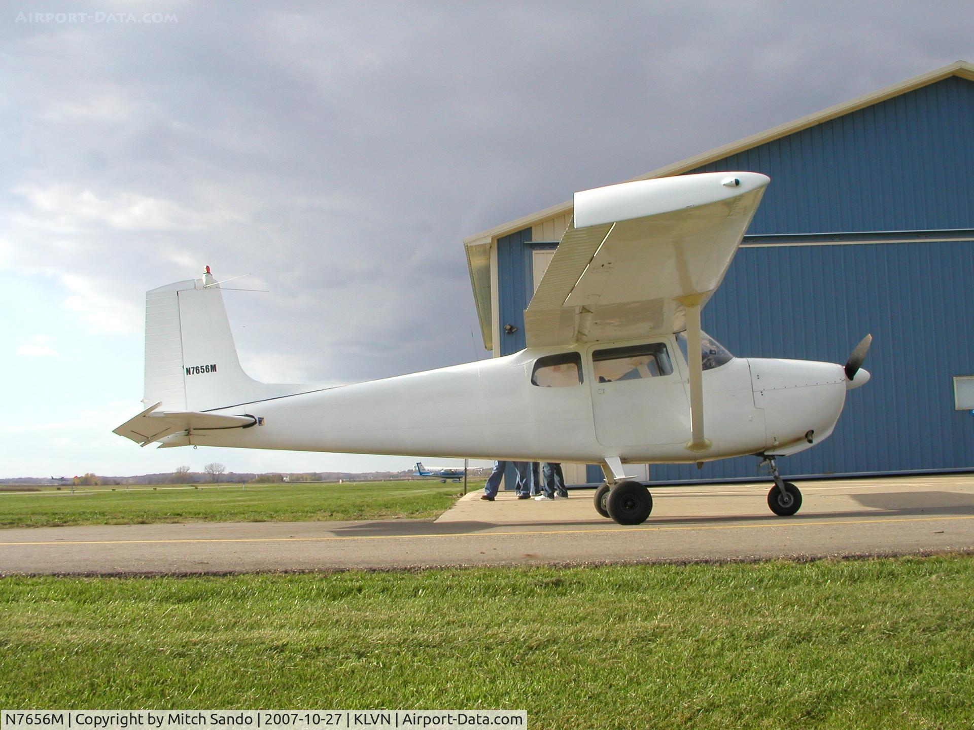 N7656M, 1959 Cessna 175 Skylark C/N 55956, Parked outside the hangar.