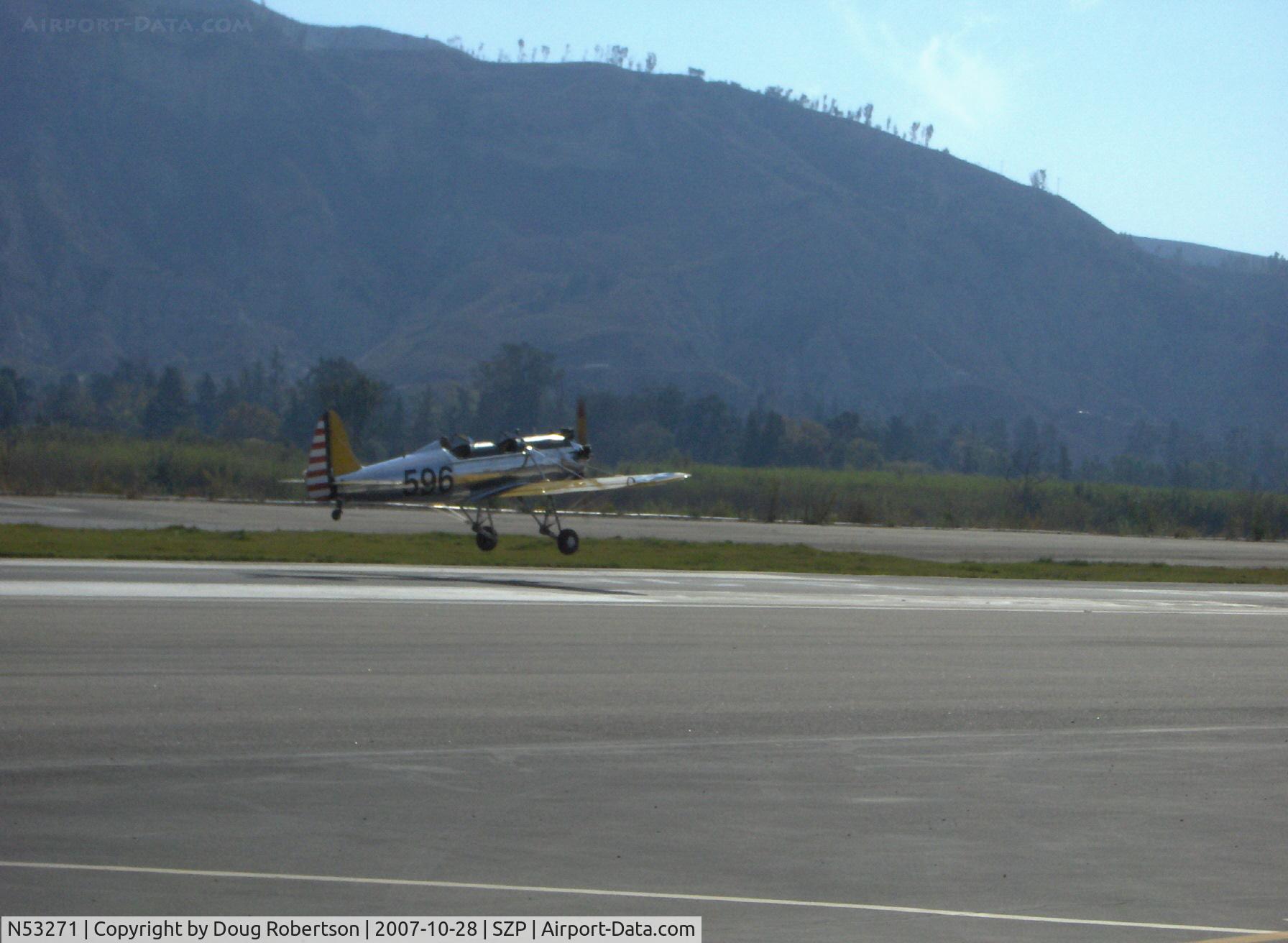 N53271, 1941 Ryan Aeronautical ST3KR C/N 1625, Ryan Aeronautical ST-3KR as PT-22, Kinner R5-540-1 160 Hp radial, takeoff Rwy 22