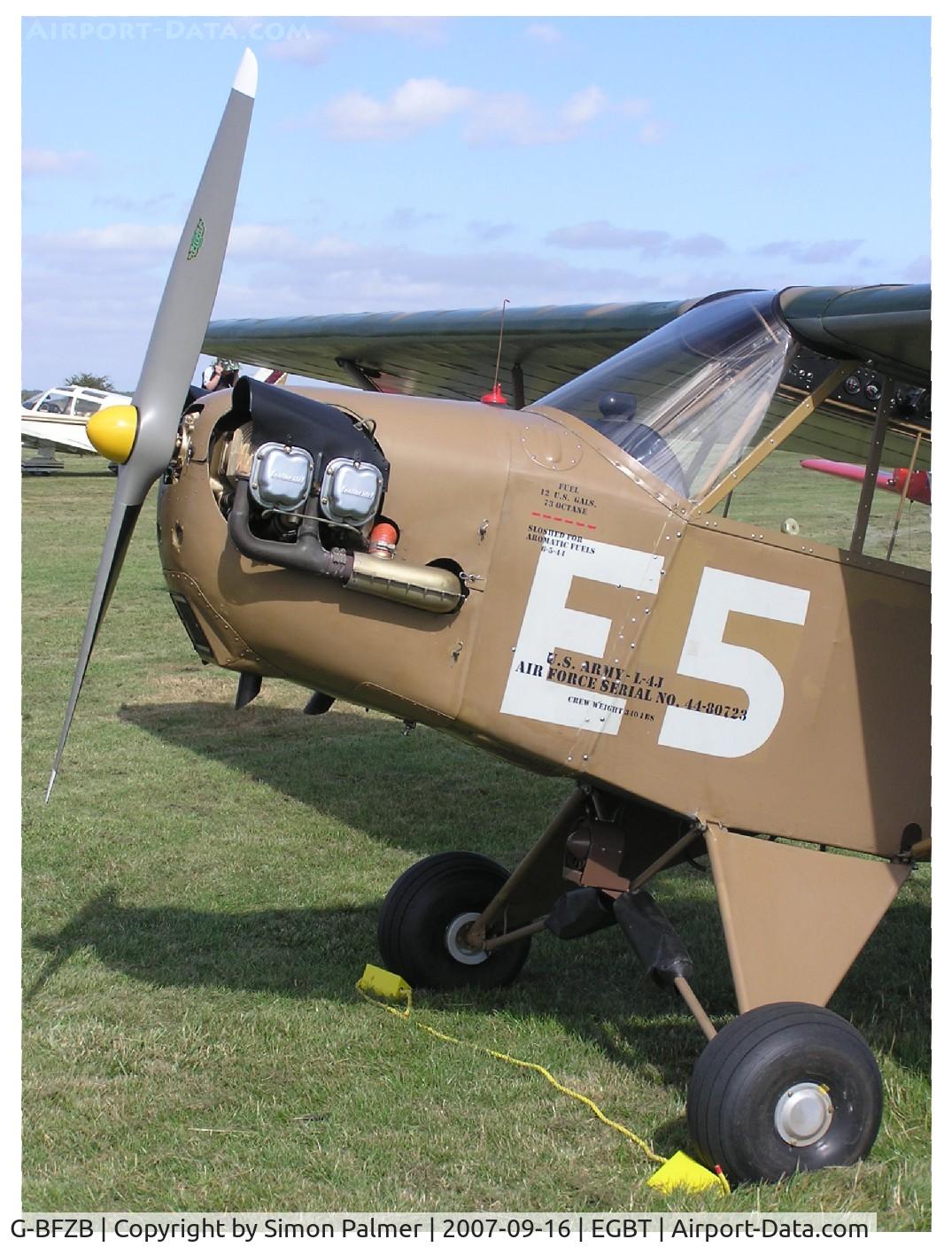 G-BFZB, 1947 Piper L-4J Grasshopper (J3C-65D) C/N 13019, Close up of nose markings on Cub 480723