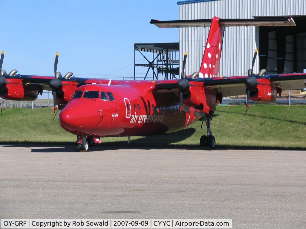 OY-GRF, 1988 De Havilland Canada DHC-7-102 Dash 7 C/N 113, At the Field aviation ramp.
