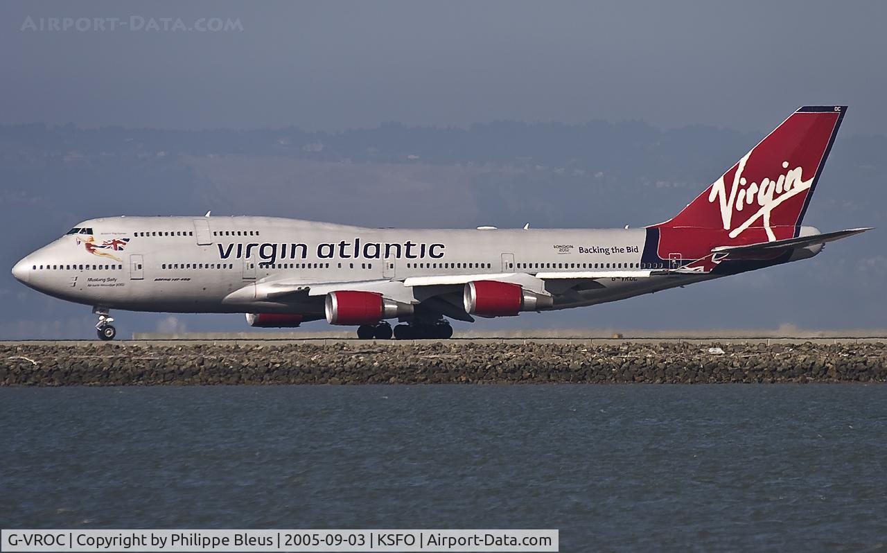 G-VROC, 2003 Boeing 747-41R C/N 32746, Virgin Atlantic holding on rwy 28L, ready for take off to London.