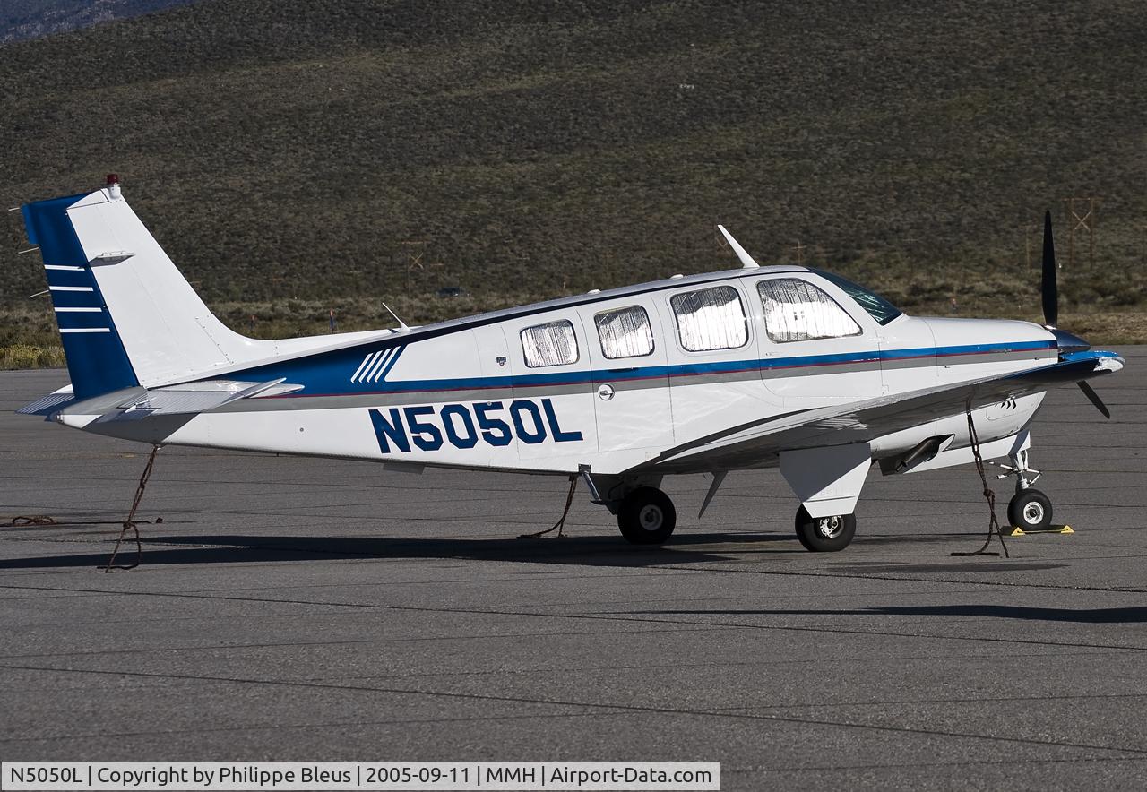 N5050L, 1977 Beech A36 Bonanza 36 C/N E-986, quiet valley airport alongside highway 395.