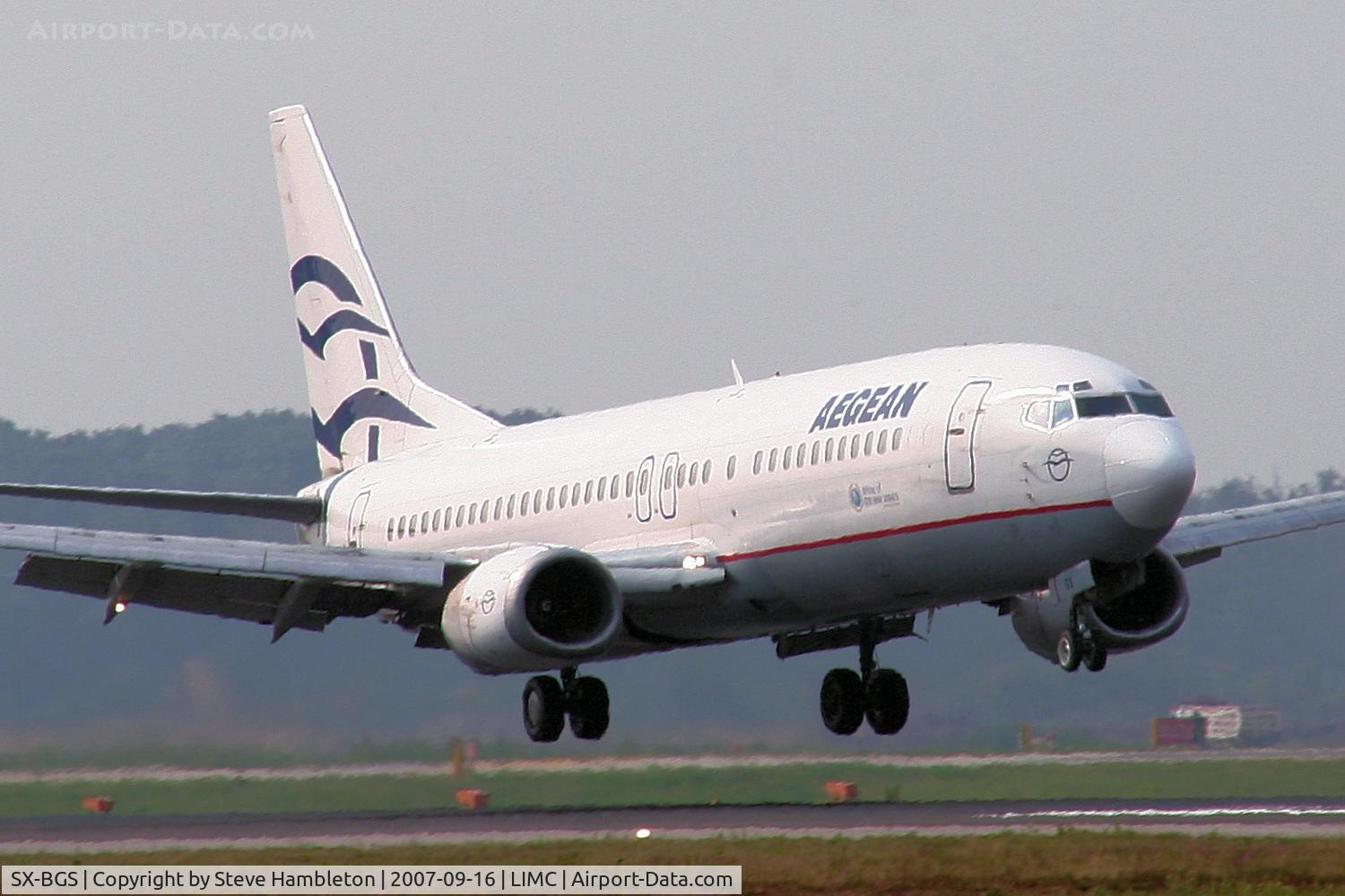 SX-BGS, 1992 Boeing 737-4Q8 C/N 26279, Aegean 737 landing at Milan Malpensa