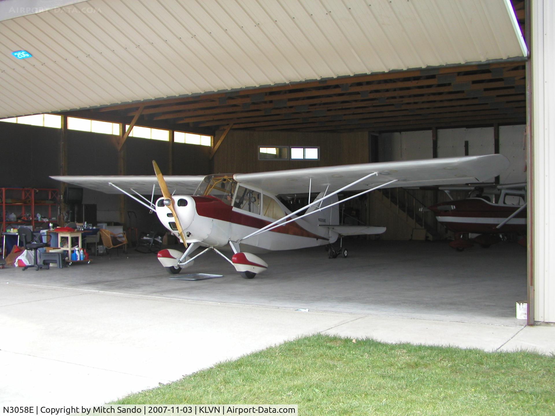 N3058E, 1946 Aeronca 7DC C/N 7DC-6647, Parked inside the hangar.