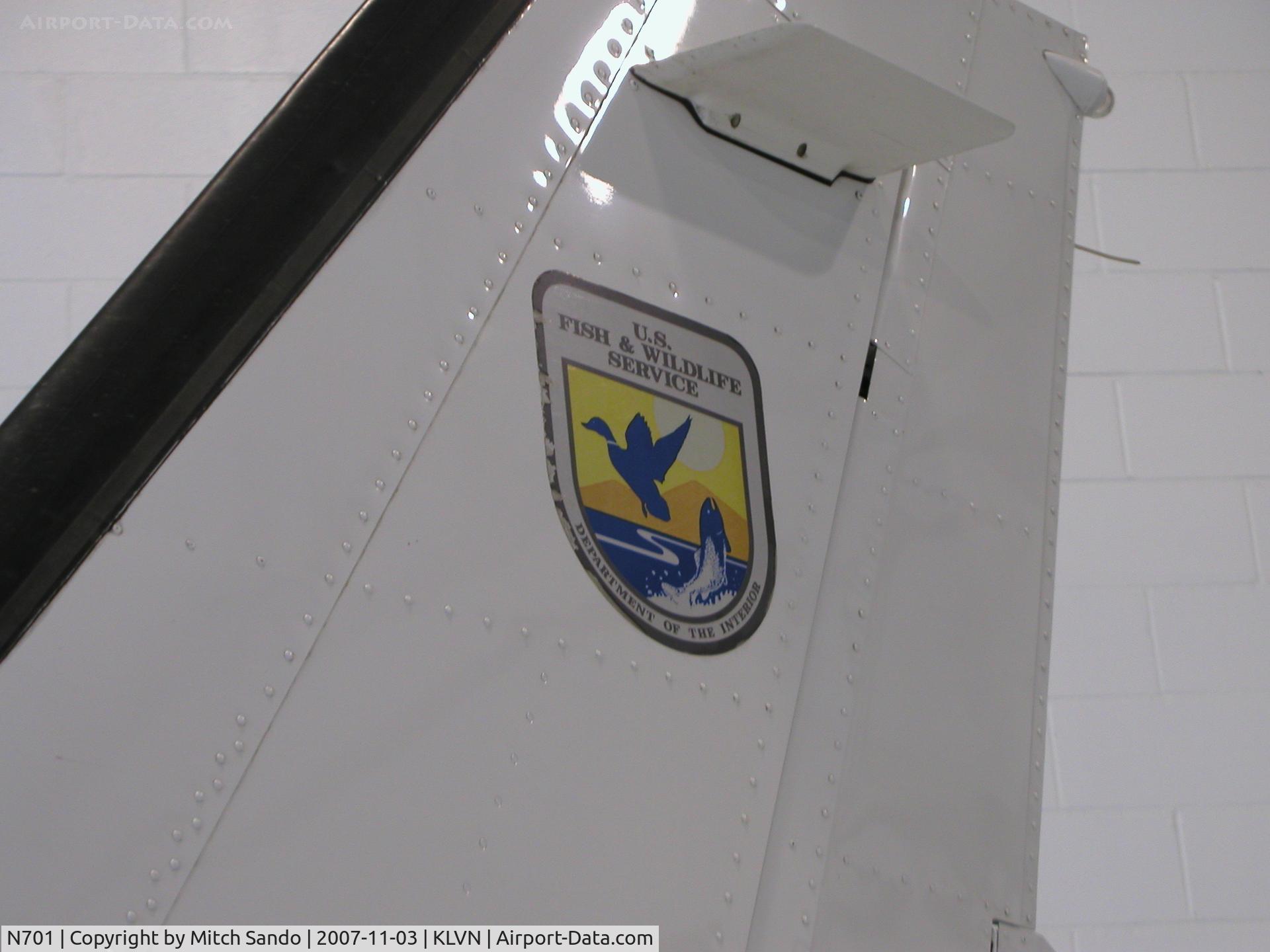 N701, 1990 Partenavia P-68 Observer 2 C/N 390-03-0B2, Parked inside the Aircraft Resource Center Hangar.