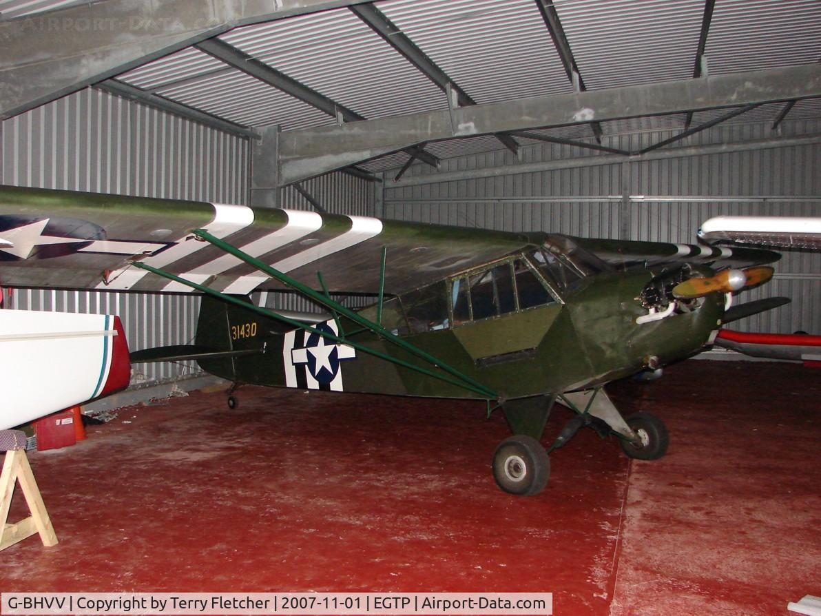 G-BHVV, 1943 Piper J3C-65 Cub Cub C/N 10291, Although this wears '31430' markings is is actually ex 43-38384 and hangared at Perranporth , Cornwall Uk