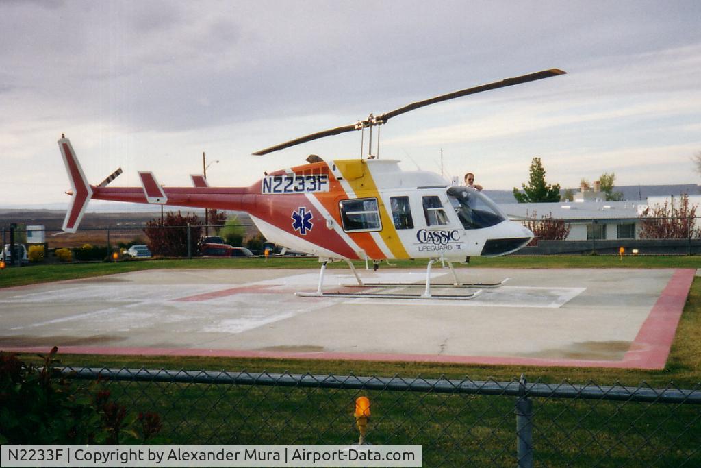 N2233F, 1981 Bell 206L-1 LongRanger II C/N 45739, Photo was taken in march/april 1994 at the helipad of Page hospital [AZ]
