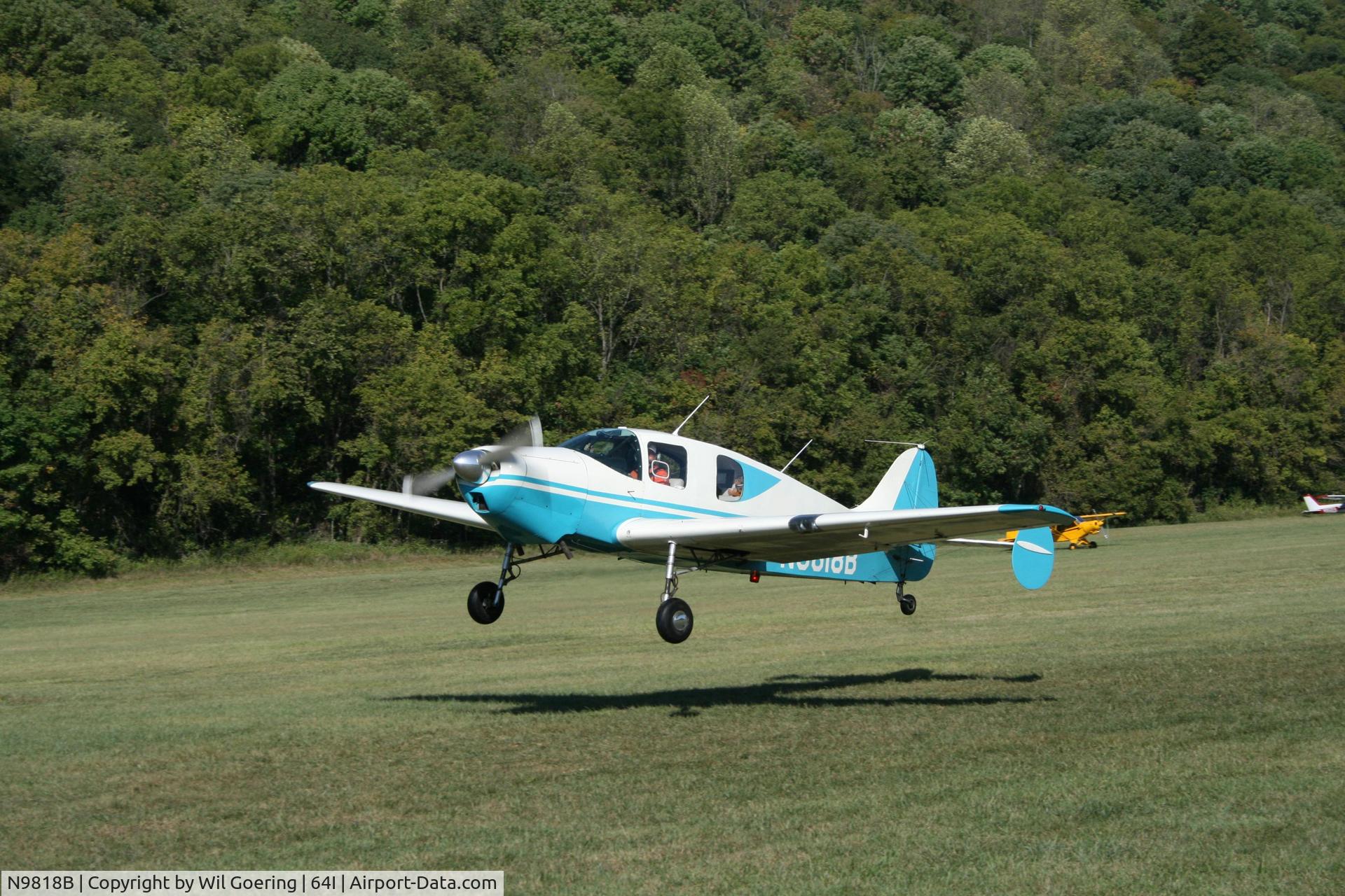 N9818B, 1958 Bellanca 14-19-2 Cruisair Senior C/N 4070, Leaving 2207 Flyiin at Lee Bottom