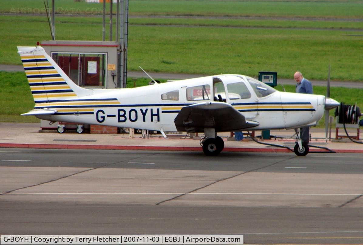 G-BOYH, 1977 Piper PA-28-151 Cherokee Warrior C/N 28-7715290, Busy late afternoon at Gloucestershire (Staverton) Airport