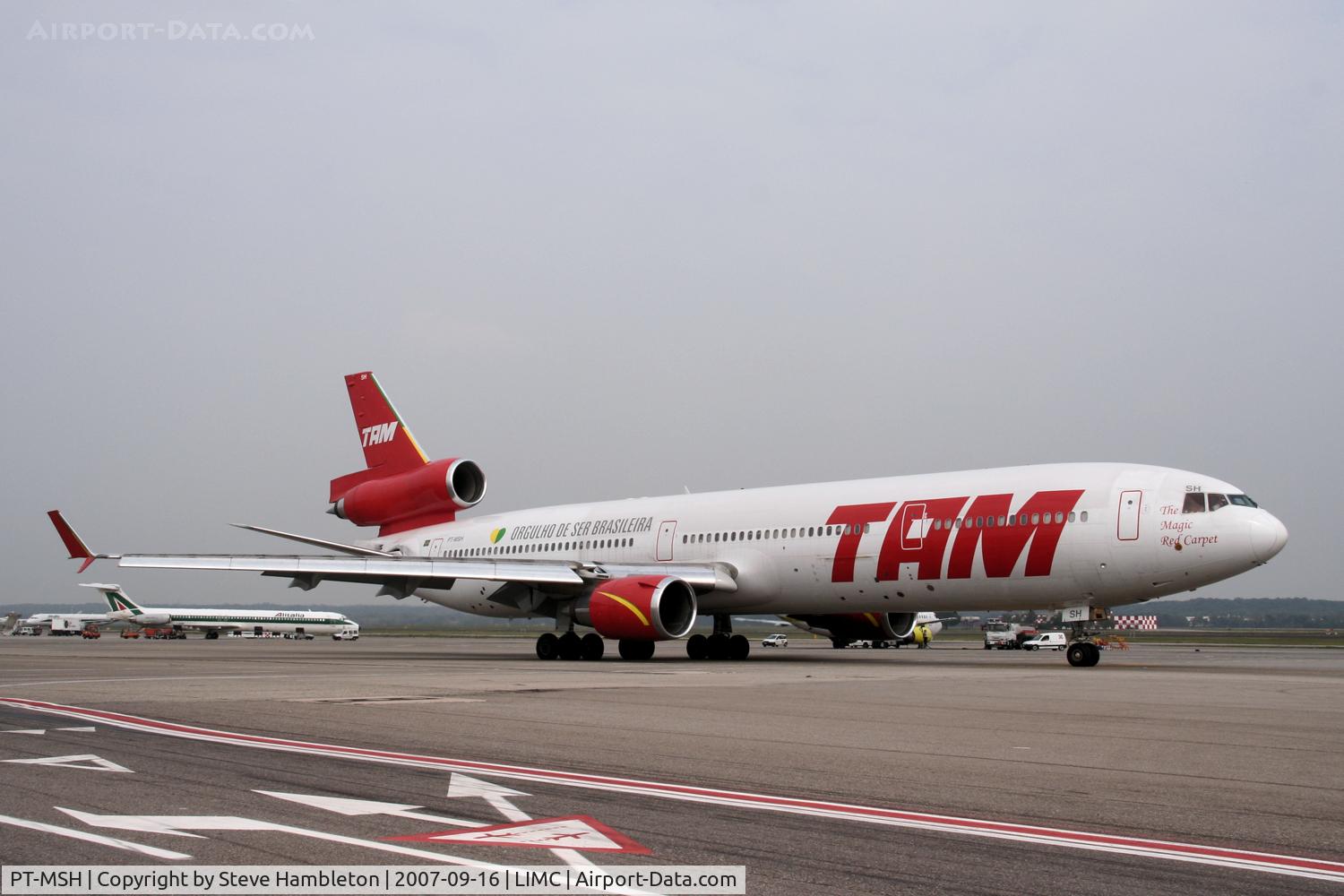 PT-MSH, 2003 McDonnell Douglas MD-11F C/N 48755, TAM MD11 taxiing out for take off at Milan Malpensa